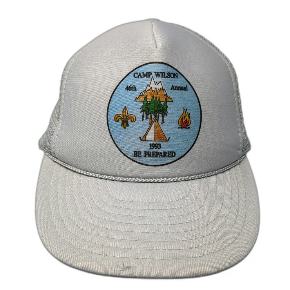 Nissin Trucker Hat Gray One Size Camp Wilson 1993 Boy Scouts Be Prepared Mesh